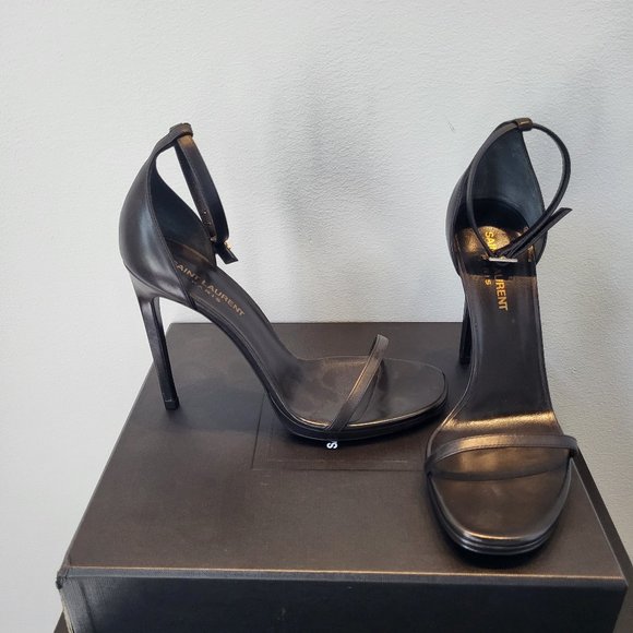 Yves Saint Laurent "Jane 105" black leather sandals - Picture 1 of 8